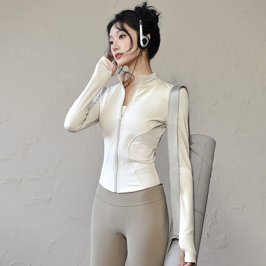 Traje de yoga de Bai Qixin para mujeres Spring y otoño de manga larga alta elástica seca secable Conjunto de deportes de yoga apretados Traje de yoga de ropa superior [abrigo + pantalones] l tamaño [110-130Jin [Jin iguala 0.5 kg]]