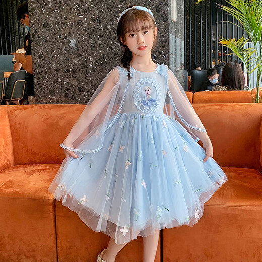 
Anneyol Snow White Skirt Frozen Girls Summer Dress Medium-Grand Children's Baby Spring and Autumn Puffy Gauze Skirt A841 Blue 110