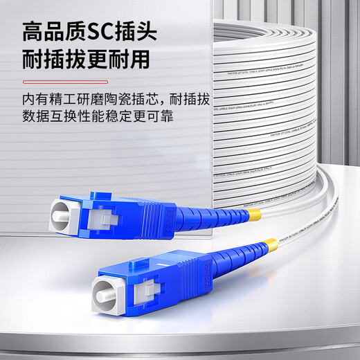 安普康（AMPCOM）室内单模SC接头单双四芯成品皮线光缆低烟无卤蝶形FTTH自承式1/2两/4芯2钢丝G657a1长飞光纤跳线 【不带SC接头】室内单模 2芯 白 50米