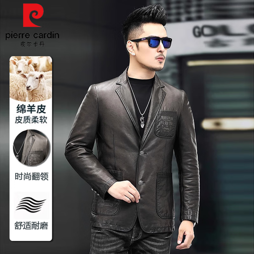 Pierre Cardin Nueva chaqueta de cuero Haining traje de oveja para hombres chaqueta de cuero de cuero coreano