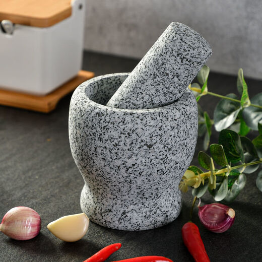 Chino natural grinder garlic mortar stone mortar garlic mortar garlic press garlic jar stone household garlic paste garlic mortar sesame white diameter 8 cm garlic masher with lid