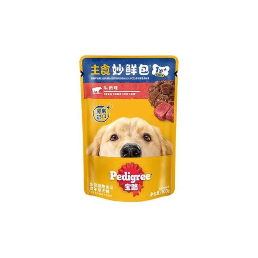 宝路成犬鸡肉味牛肉味鲜肝妙鲜包100gx12包肉粒包拌狗粮 宠物湿粮拌饭 成犬牛肉味100g*12袋/盒
