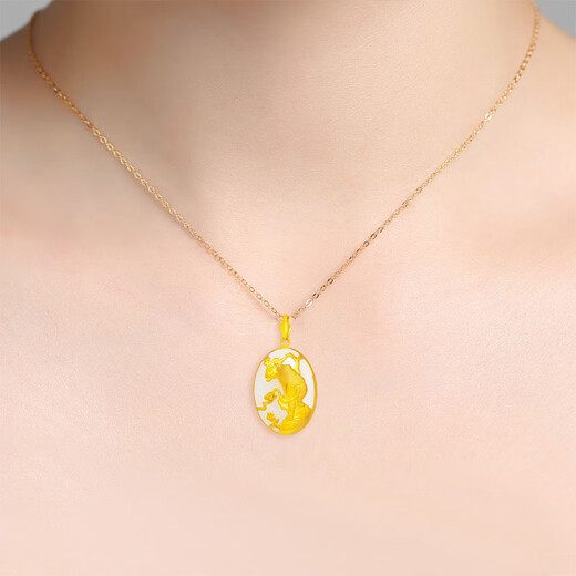 Haikai Gold Necklace Women's Gold Inlaid Jade Pendant Year of the Dragon Necklace Hetian Jade Valentine's Day Birthday Gift for Wife Twelve Zodiac Signs 999 Gold Inlaid Jade Necklace/Snake