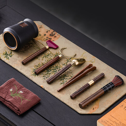 HOI KONG Tea Set Accessories Tea Ceremony Six Gentlemen Tea Making Three-piece Set Whole Tea Knife Tea Clamp Needle Tweezers Brush Kung Fu Tea Art Tools Fangfu Tea Ceremony Cylinder + Buddha Hand Five-piece Set + Tea Scraper