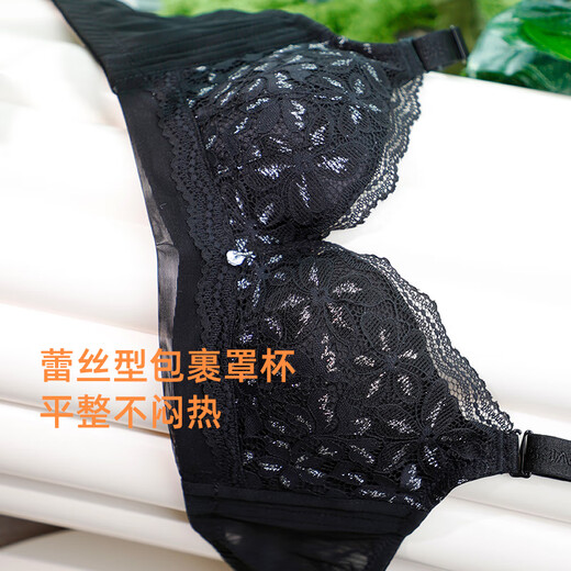 夏.娃.之.秀内衣女小胸聚拢蕾丝文胸收副乳防下垂外扩包容轻奢上托胸罩3923 黑色 75B /34B(薄杯约1CM)