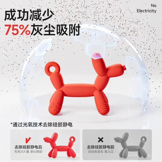 IKV (IKV) small mushroom baby teether for 3 months old, anti-eating hand and oral chewing gum for 0-6 months, 4 months+ balloon dog teether-powder, free storage box