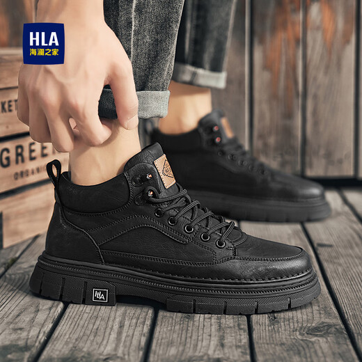 Hailan Home Hla Martin Boots Herrenschuhe Herrenschuhe Frühling 2025 Neue Männer Martin Boots High Top Work Schuhe Hochverstärkte lässige Lederstiefel Schwarz 42