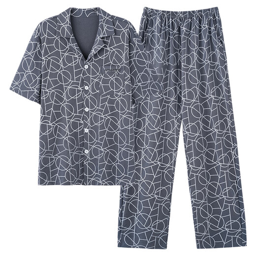 Pajamas de hombres de algodón puro de verano de yalu para hombres, estante de algodón de algodón fresco cómodos pantalones de manga corta, juego de dos piezas para ropa casera para usar afuera. Estilo: 09M9856 2XL Recomendado: 175-180 cm/70-80 kg