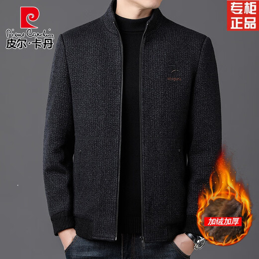 Pier Cardin Wool Wool Chaqueta de lana para hombres, otoño e invierno, además de terciopelo, tweed cálido tweed de mediana edad, traje de papá XL xl