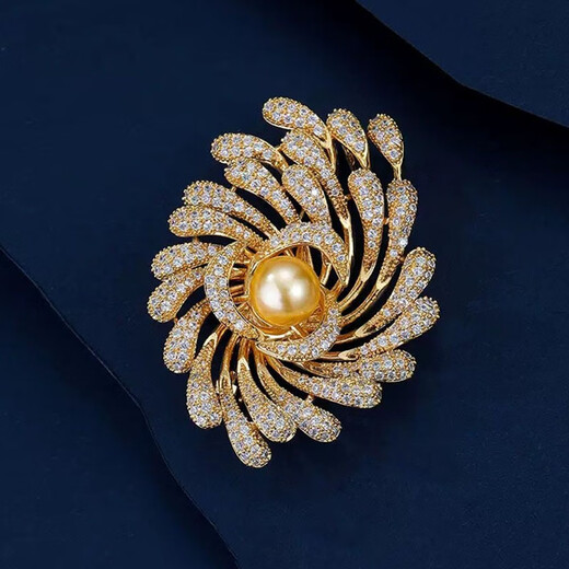 QUAMER luxurious and atmospheric fireworks brooch, versatile high-end pearl sunflower brooch suit jacket, gold fireworks brooch