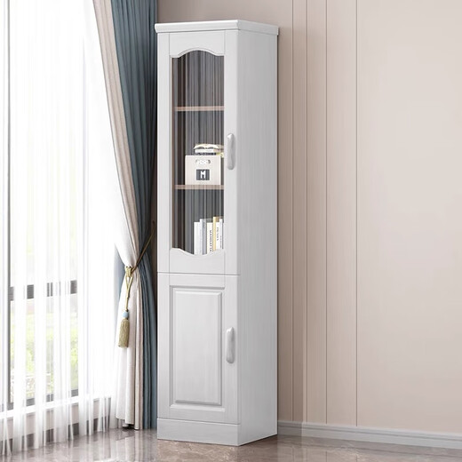 Wu solid wood bookcase wine cabinet with glass door small mini single door side cabinet corner cabinet living room bedroom storage rack storage cabinet Begonia color 40x38x187cm