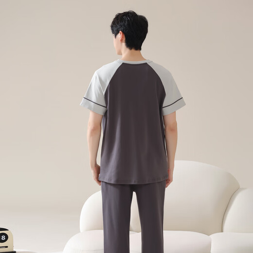 莫代尔2025新款男士睡衣纯棉夏季款短袖宽松大码休闲可外穿家居服 01N13601男 休闲家居[拼接+暗绿] L [100-120斤]