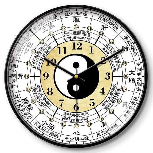Ziwu Liuzhu Bagua Kreative Wanduhr Traditionelle chinesische Medizin Gesundheit Home Clock Schönheit Salon Spa Club Stille Wanduhr LQXBK677 Schwarzer Nadel schwarzer Rahmen 14 Zoll (Durchmesser 35 cm)