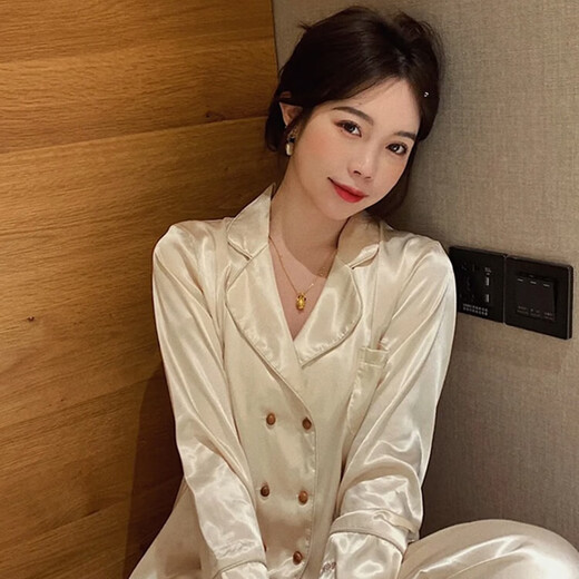 Miss Polly's customized pajamas gift box for birthday gifts for girls, best friends and couples, men's home wear, autumn and winter embroidered names, champagne color for women, free embroidery, SF Express L