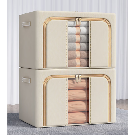Aibaijia (aibaijia) solid color Oxford cloth steel frame storage box clothing foldable storage box moving quilt clothing storage box home beige (single window) 100L (60*42*40cm)