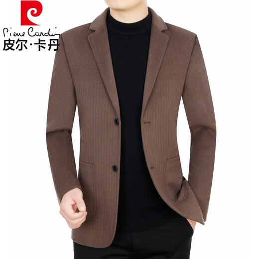 皮尔卡丹（pierre cardin）秋冬新款中年西服外套男士羊毛呢夹克商务休闲爸爸装双面呢西装男 咖色 3XL 190 (适合171-190斤)