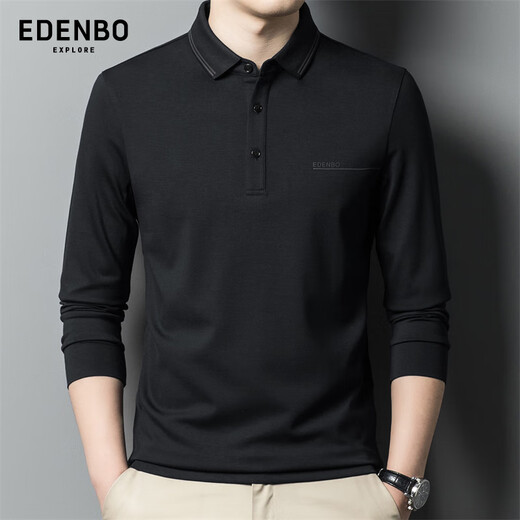 Edenbo spring long-sleeved polo shirt men's business commuting fashion polo bottoming shirt black 01175/92A