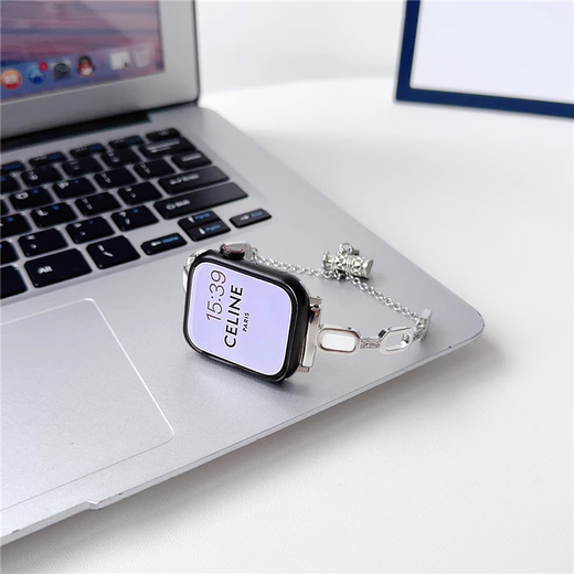 
Star Welcoming Metal Bracelet iwatchS8/S9 Apple Watch Apple Watch87654 Strap Se Bracelet Inlaid Diamond Bracelet Shell Retractable Chain-Black Apple iWatch S841mm