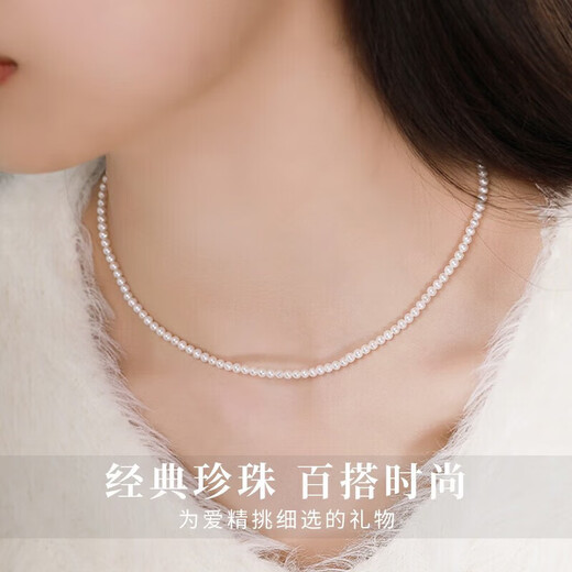 中国黄金CHINA GOLD淡水珍珠项链女小米珠锁骨链七夕情人节礼物送女友老婆生日浪漫 京速达-小米珠珍珠项链