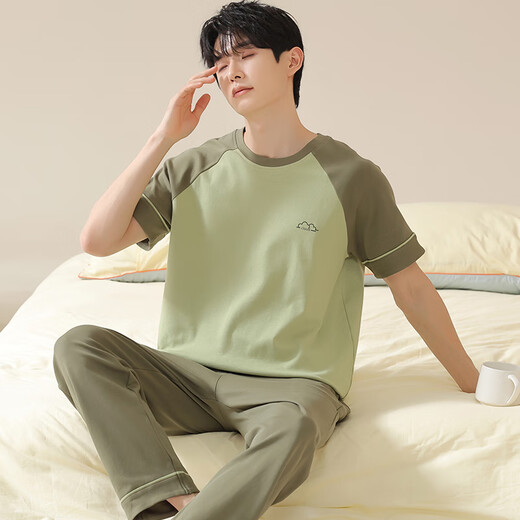 Pyjama masculin modal pour le printemps et l'été pour hommes 100% coton pure panton à manches courtes adolescents Ins Trendy costume de sport maison 09m13601 l