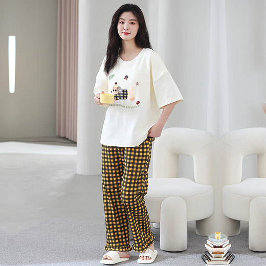 
Year of the Snake Year of the Nation Pajamas Women's Pure Cotton Summer Short Sleeve Trousers Red Loose Outdoor Outdoor Cotton Set YSH-687 L Code 100-120Jin [Jin equals 0.5 kg] Reservation shrinkage required