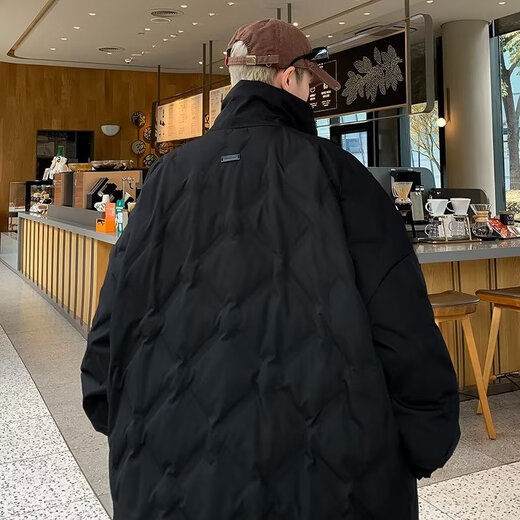 Poke Lingge cotton jacket for boys winter new American fashion brand stand collar thickened cotton jacket loose warm cotton jacket black XL 125-145Jin Jin is equal to 0.5 kg