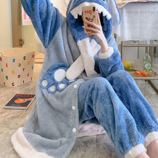 Oxygen Clown Fish Pajamas Funny One-piece Couple Pajamas for Men and Women Winter Plus Velvet Thickened Coral Velvet Cartoon Home Clothes Ugly Fish One-piece S M Suitable for height 150-165cm