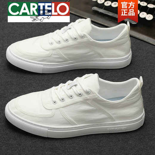 Cartelo Spring Spring Ice Wire Tape Zapatos Hombres 2025 Nuevos zapatos de lienzo Blok Blow Breatable White Zapatos Outumn Lace-Up Casual Shoes White 7102 40