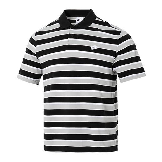 耐克（NIKE）短袖T恤男士2025夏季新款运动服针织翻领POLO衫上衣商务半袖 纯棉FN3897-010黑白条纹 XL