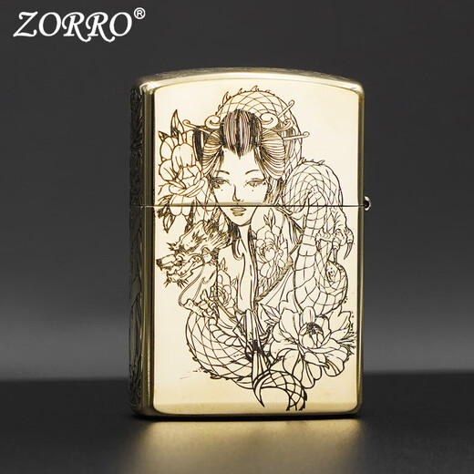 ZORRO佐罗打火机煤油防风原铜艺姑娘铜机五面精雕创意送男朋友礼物父亲 902原铜艺姑娘升级官字标内胆