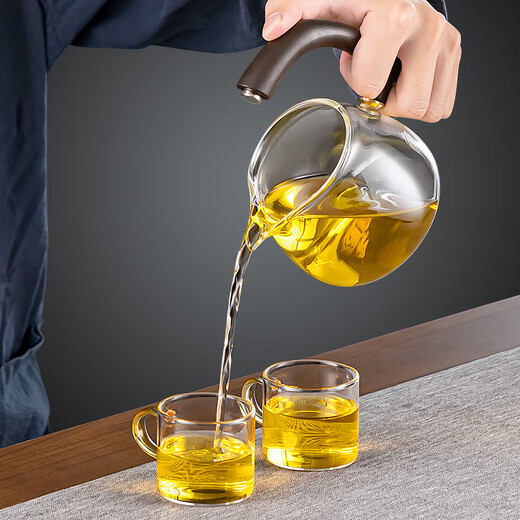 Zhengyang Lazy Tea Set Glass Automatic Complete Set Home Magnetic Tea Making Artifact Modern Tea Cup Office Meeting Guests Drinking Tea Smooth Sailing Brown-Single Host