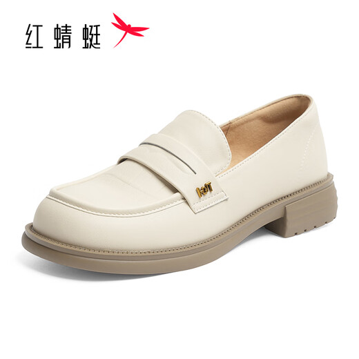 
Red Dragonfly Loafers Women's Spring New Style One-Standard Women's Shoes Thick Heels British Style Small Leather Shoes Women's Singles Shoes WLB14137 Beige 37