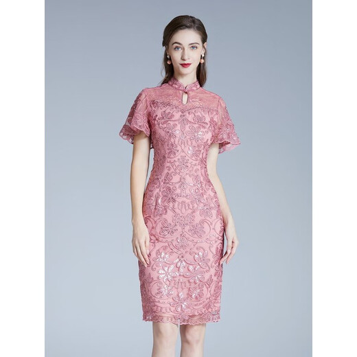 Deshuoxi mother high-end wedding dress new style middle-aged fashion mother-in-law mother-in-law cocktail dress dress to marry daughter to wear Lotus root powder M
