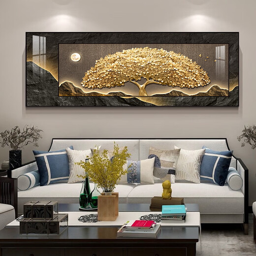 Mopai New Chinese style living room decoration painting sofa background wall mural modern simple and atmospheric banner landscape superposition painting humble room inscription large 200*70+small 160*50 crystal porcelain