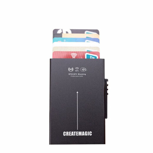 CREATEMAGIC弹出式超薄卡夹简约卡盒银行卡防盗刷卡片包个性卡包男女士小卡包 黑色
