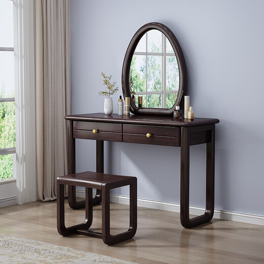 Purple gold sandalwood solid wood dressing table makeup table walnut new Chinese style bedroom with stool integrated mirror furniture Purple gold sandalwood dressing table + makeup stool