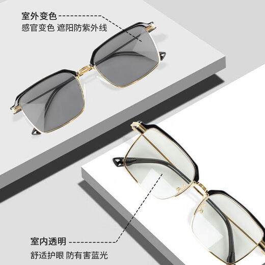 Parmio HD anti-blue light reading glasses Smart photosensitive color change glasses Fashion trendy and comfortable male and female elderly glasses XR1267A black and gold frame color change 150 degrees