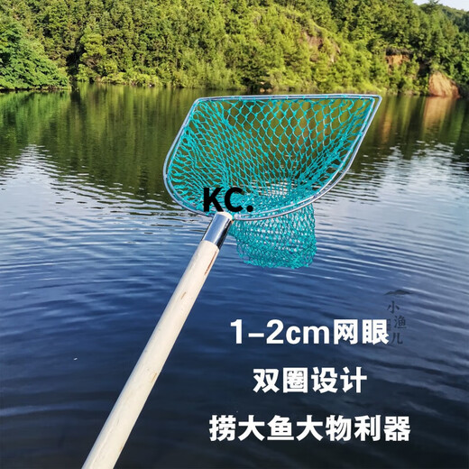 Kaooseen Wooden Handle Double Circle Anti-wear Fishing Net Pocket Breeding Aquaculture Supermarket Hotel Fish Net Fish Fishing Gear Fishing Shrimp Seafood 50cm Long Wooden Handle Flat Head Double Frame Small Eye Net (Net