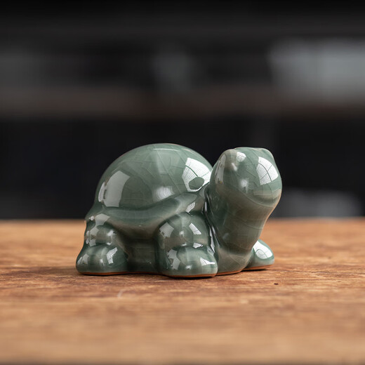 Ruyao Ge Kiln Tea Pet Decoration Tea Play Mini Turtle Split to Raise Cute Ceramic Kung Fu Tea Ceremony Accessories Boutique CJX Plum Green-Ge Kiln Turtle Tea Pet No Specifications