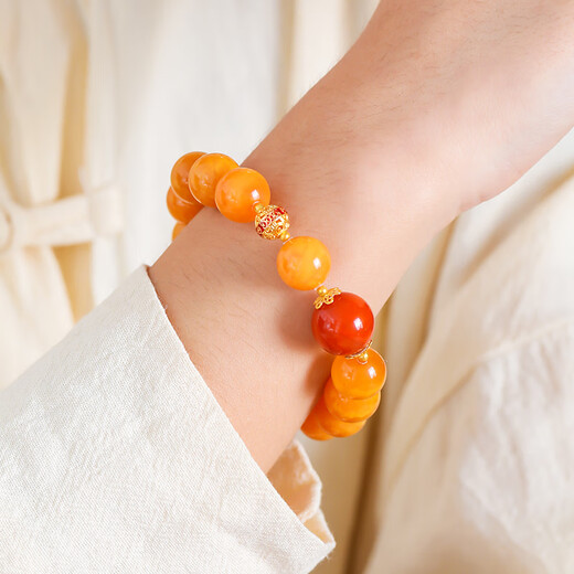 Qingcheng Mountain Beeswax Bracelet Natural Russian Material Floating Flower Old Wax Bracelet Flow Pattern K Jinchuan Material Nanhong Men’s and Women’s Jewelry 12mm Presbyopia Wax 18K Gold Nanhong Bracelet + Expired
