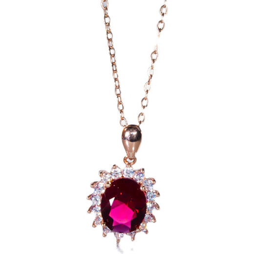 Fat Donglai same style 18k gold ruby necklace oval female rose gold moissanite diamond pigeon blood red pendant clavicle rose gold-red diamond-single pendant 2 carats