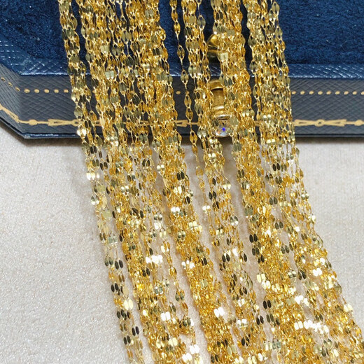 Mussel gold necklace women's clavicle super flash tile 45cm with pendant plain chain gold au750 adjustable Chinese Valentine's Day yellow tile yellow tile pin chain about 45cm (customized, non-refundable