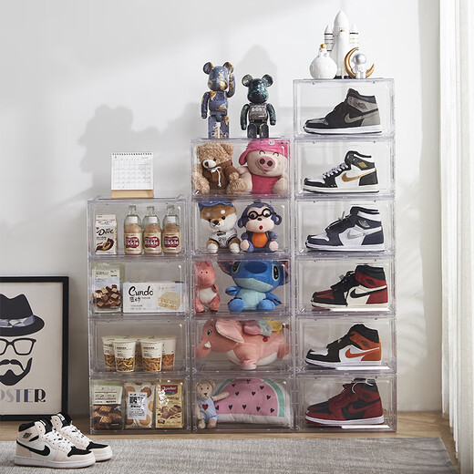 Jeko&Jeko Shoe Box Acrylic Shoe Cabinet Dustproof and Moisture-proof AJ High Top Shoes Magnetic Side Opening Shoe Box Storage Transparent Shoe Box Magnetic Side Opening Transparent Shoe Box 1 Pack