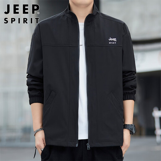 JEEP SPIRIT Jeep Jacket Men's Assault Jacket Men's Autumn and Winter Men's Casual Loose Stand-up Collar Top Black XL