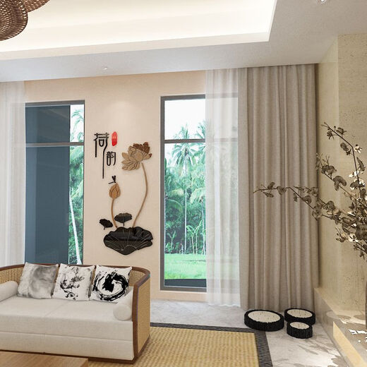 Hanchen chinesischer Stil 3D 3D dreidimensionaler Wandaufkleber Lotus Wohnzimmer Veranda Hintergrund Wanddekoration Aufkleber Restaurant Wandaufkleber Selbstklebend 675 Lotus Reim klein