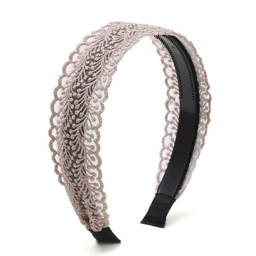 Meipai wide-brimmed lace headband for women to cover gray hair, toothed anti-slip headband, Korean version, versatile hairpin for face wash and makeup, double-row black