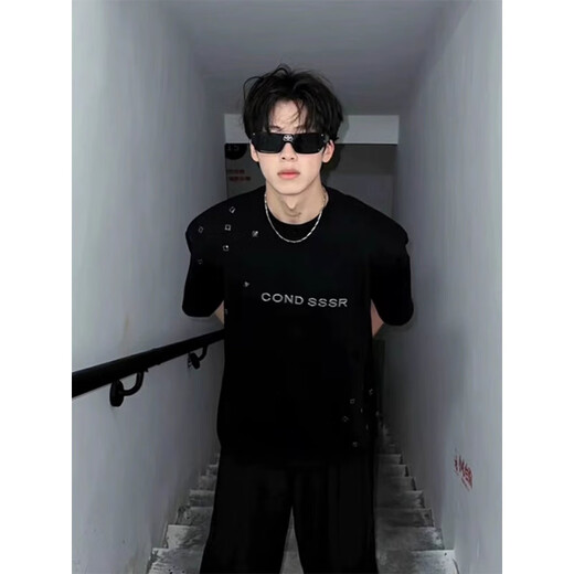 Poke American Weight Shouling Tople Camiseta de manga corta para la nueva camiseta de la marca High Street de verano para hombres Pussy suelto de media manga bt1843 negro l 120-135Jin [Jin es igual a 0,5 kg]