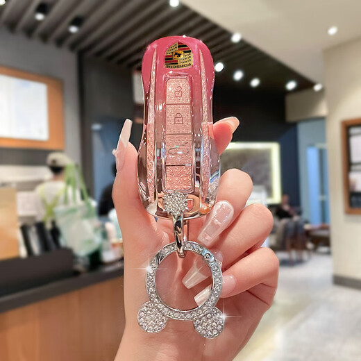 泡普保时捷钥匙套卡宴帕拉梅拉macan玛卡911车帕美922扣壳718女Taycan A款渐变水晶粉米奇圆环扣