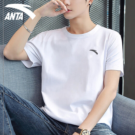 Anta Sports Suit Men's Summer New Ice Silk Derre rapide T-shirt à manches courtes à manches courtes Men Fitness Fitness Running Top Shorts Pure White L