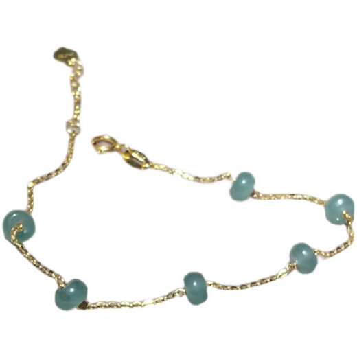 Beyou 18k gold ice blue water jade A-grade abacus bead bracelet adjustable light luxury simple versatile hand jewelry female gift hand circumference 15
